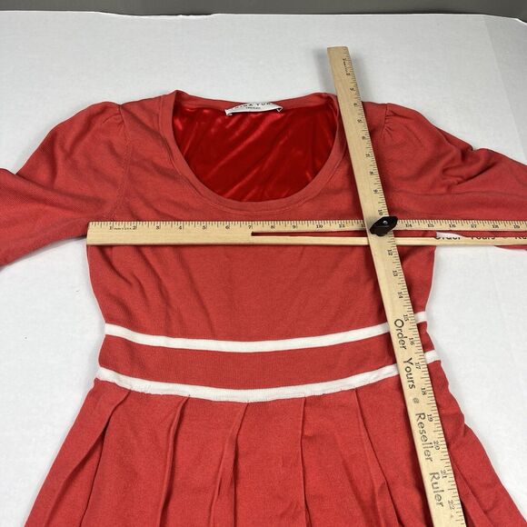 Trina Turk Fit & Flare Sweater Dress Striped Pleated Short Sleeve Retro S/M FLAW - Picture 7 of 13